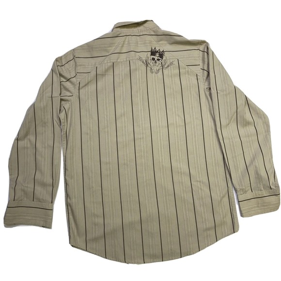 Other - Anchor Blue Button Up Long Sleeve Large Stripes Offwhite Skull Print Embroidery